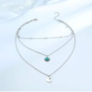 Layered turquoise moon necklace